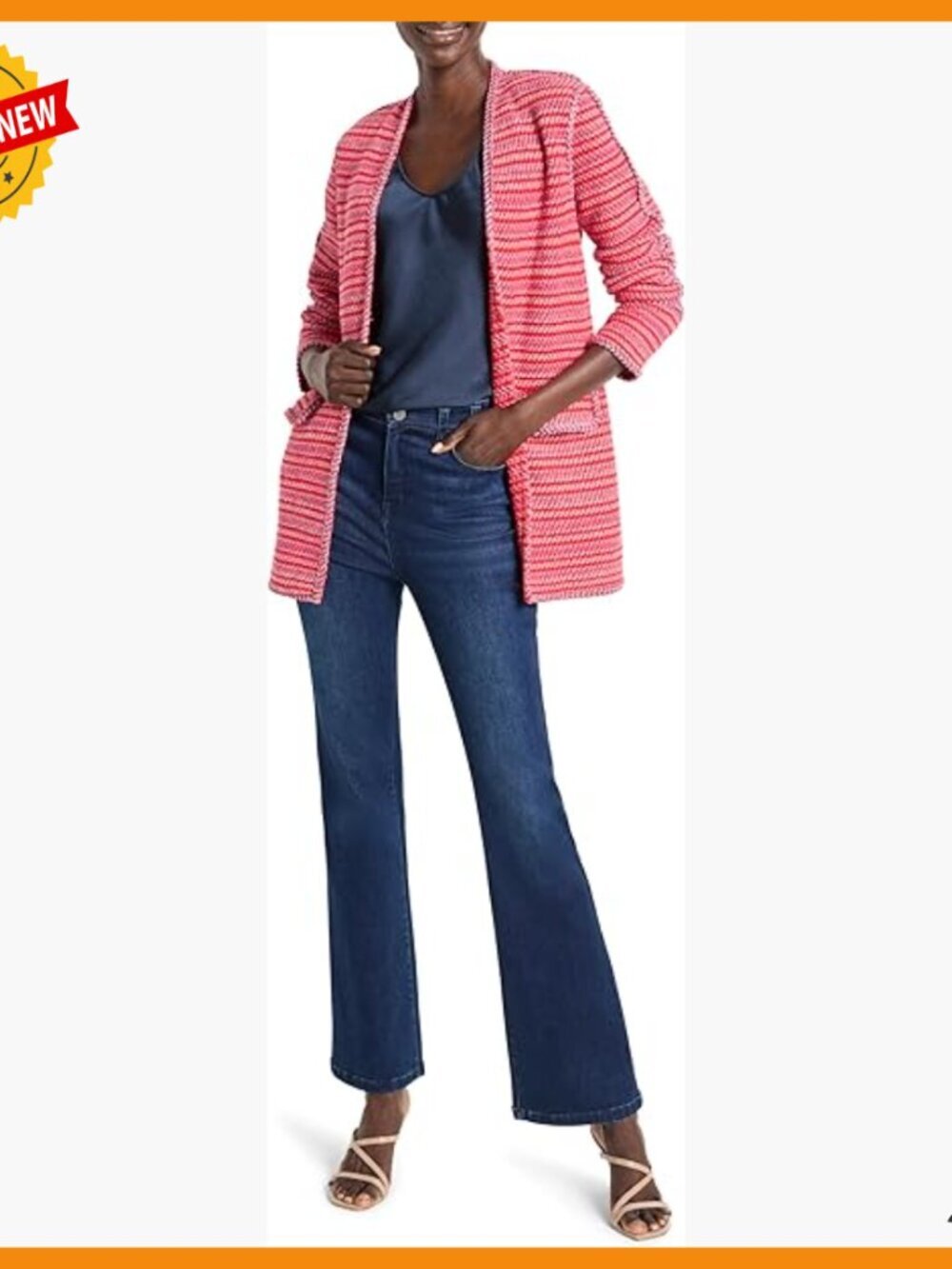 Long V-Neck Cardigan with Braid Detail, Flap Pockets, Midweight Layering